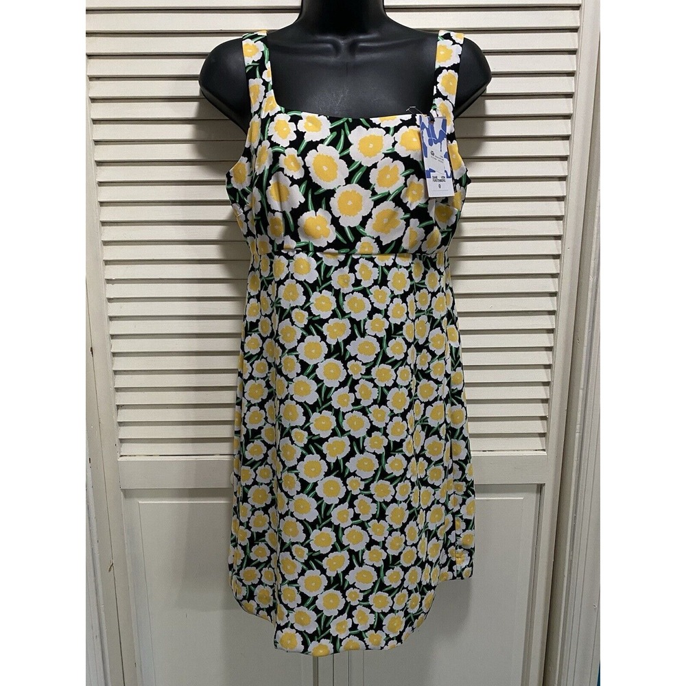 Diane Von Furstenberg Black/White/Yellow Floral Sleeveless Shift Dress Sz 4 NWT
